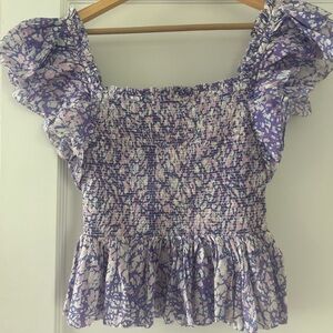 Floral Smocked Ruffle Top - Purple and Pink